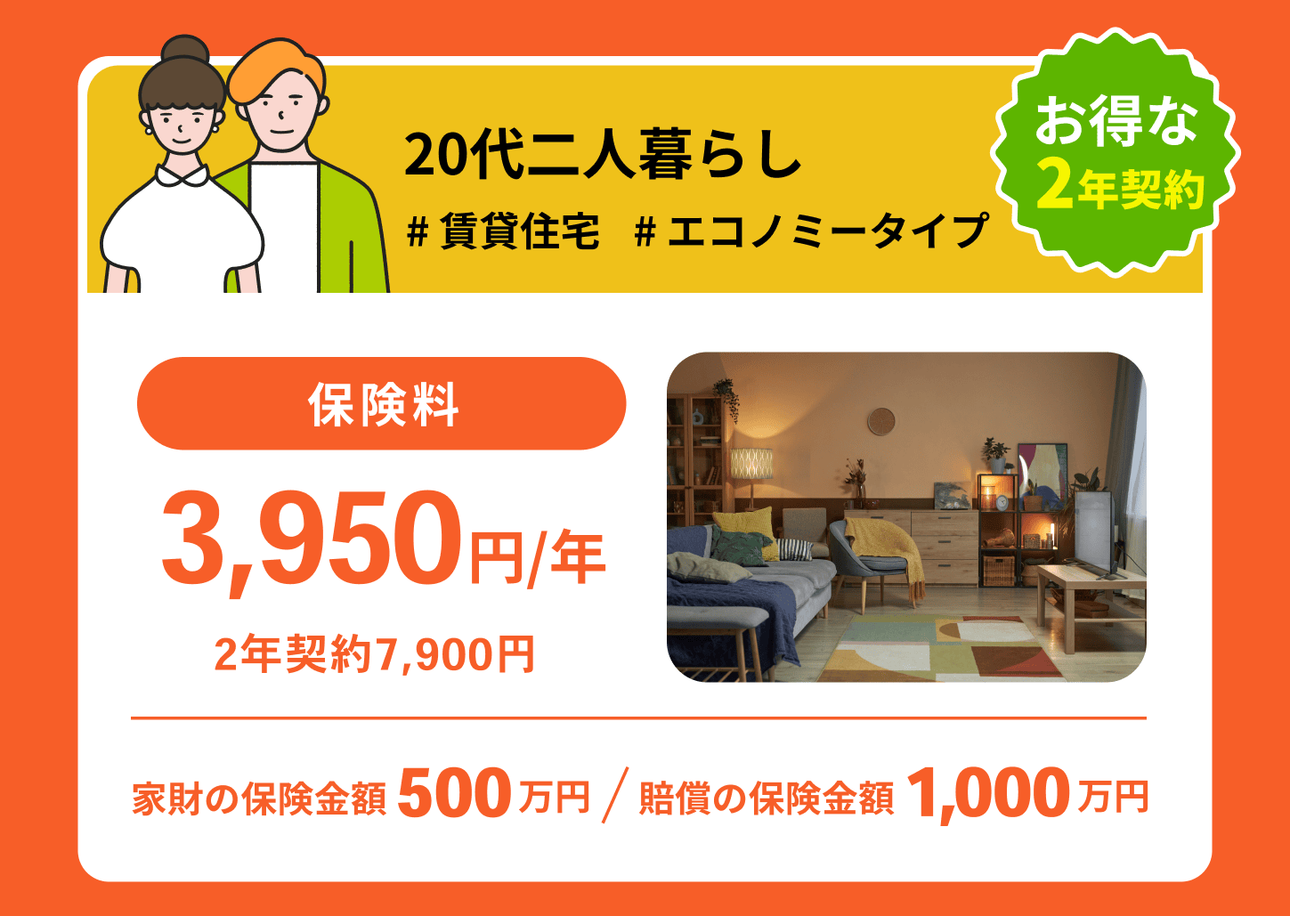 20代二人暮らし保険料4,400円/年間